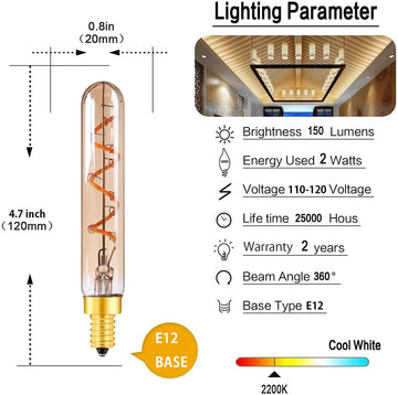 Antique Flexible Spiral LED Filament Light Bulb, LED Decorative Light Bulb, 250Lm Dimmable 3W Equivalent to