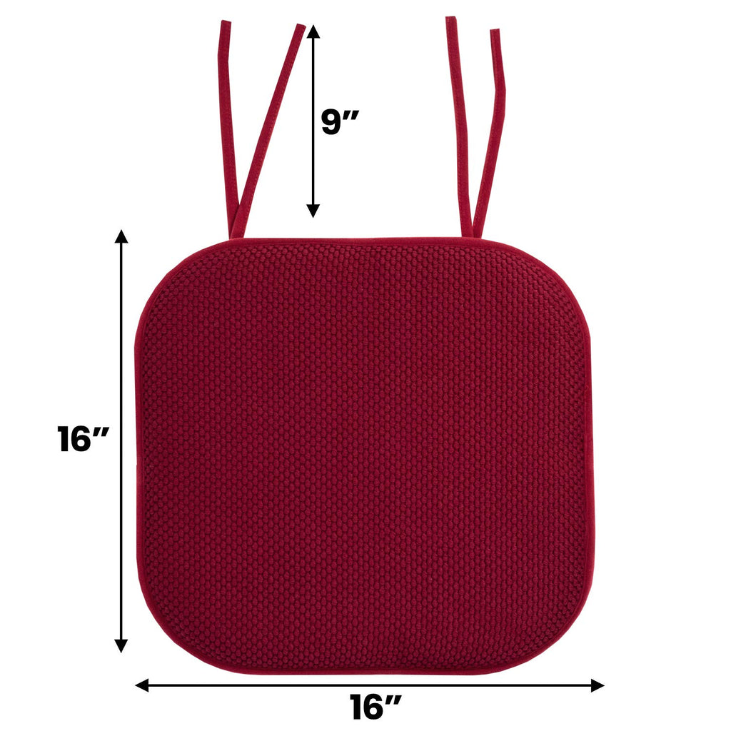 Chair Cushion Memory Foam Pads with Ties Honeycomb Pattern Slip Non Skid Rubber Back Rounded Square 16" x 16" Seat