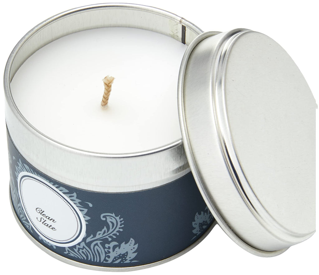Clean Slate, Scented, Tin, Cotton Wick, Fragrance & Essential Oils, Grey, White Silver, Small