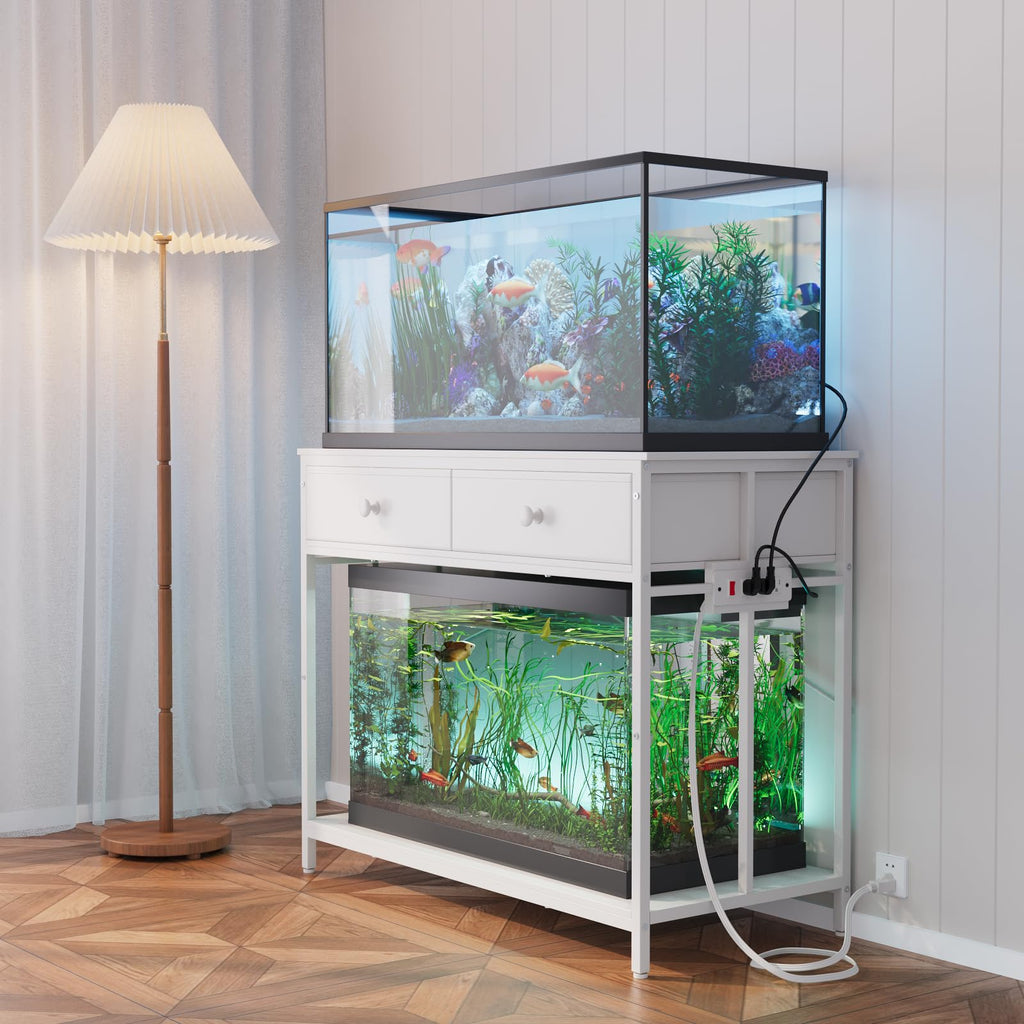 40 Gallon Aquarium Stand with Power Outlet & Cabinet Storage, White