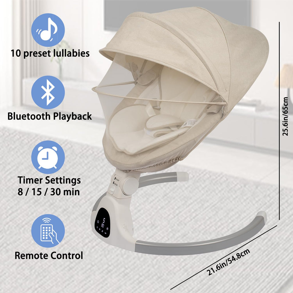 Electric Baby Swing for Infants 0-9 Months, Portable Infant Swing with 5 Swing Speeds, Bluetooth Audio, Remote