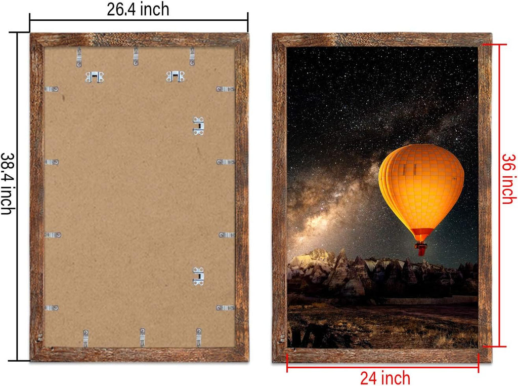 24x36 Poster Frame Rustic Wood Big Photo or Movie Poster Frames for Wall Decor with Polished Plexiglass,Brown,2 Pack