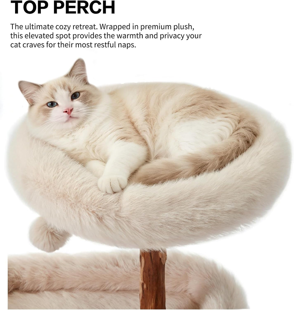 44" Heavy-Duty Stable Natural Wood Cat Tree for Large Cats