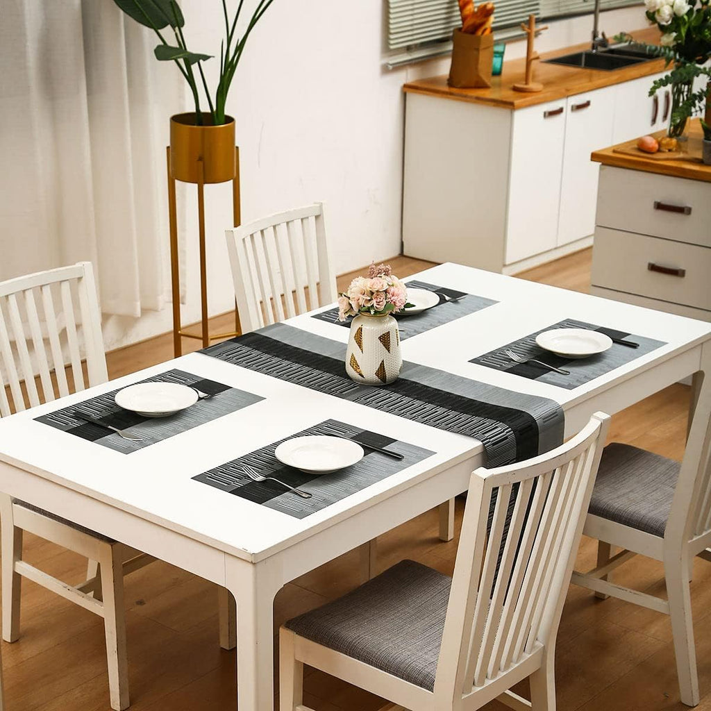Black Placemats Washable Place Mats Vinyl Woven Table Mats Wipeable Placemat Dining Table Decoration Indoor - Set of 6