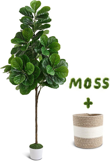 6FT Artificial Fiddle Leaf Fig Tree with Planter & Woven Basket