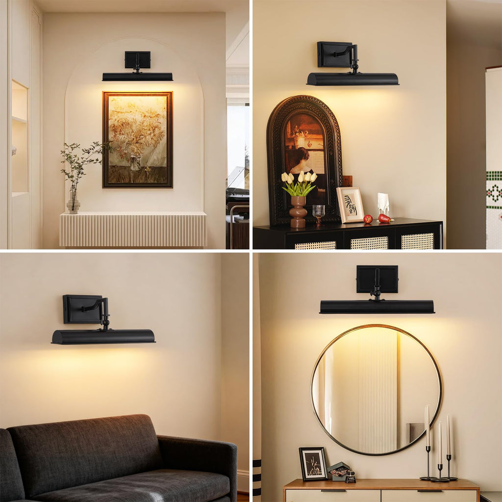 Picture Light for Wall, 12 Inch Black Wall Light Hardwired, 270° Rotatable, E12 Base, 2-Light Picture Frame Lights