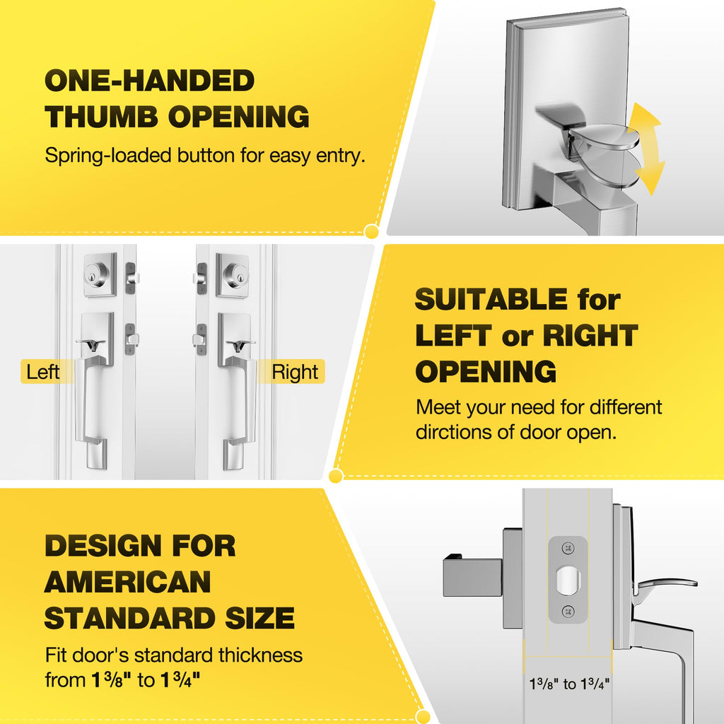 Front Door Handle & Deadbolt Lock Set, Satin Nickel