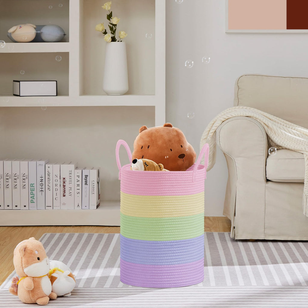 58L Tall Woven Laundry Basket Hamper, Rainbow