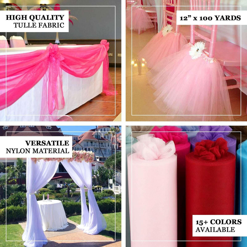 6" x100 Yards Fuchsia Tulle Fabric Bolt, Sheer Fabric Spool Roll for Crafts