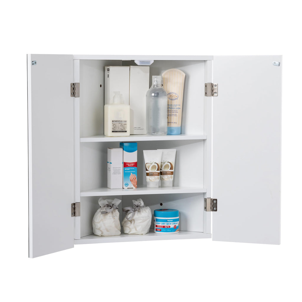 24" Bathroom Corner Medicine Cabinet W/Mirror, Double Doors Bathroom White Wall Mount Mirror Cabinet, Hanging Triple