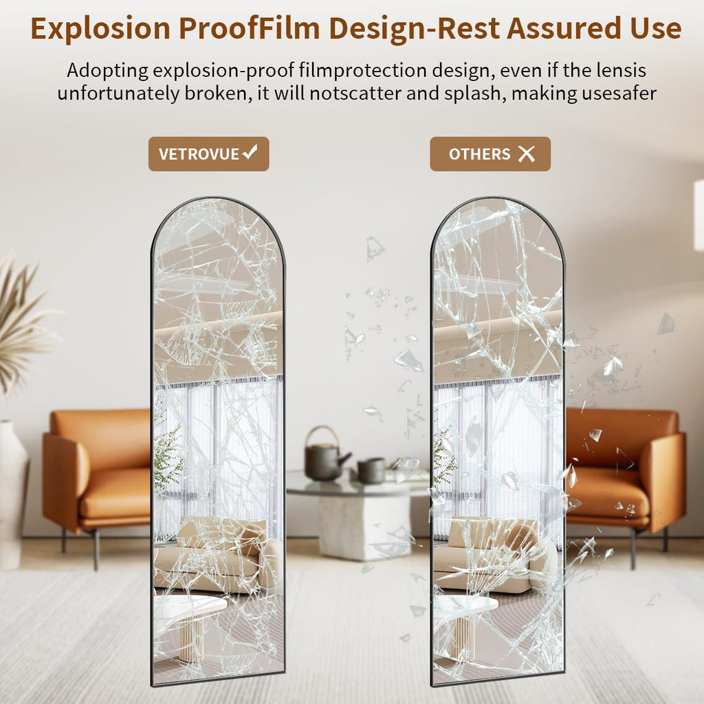 Door Mirror, Over The Door Arched Full Length Mirror, 48"x14" Hanging Mirrors, Black