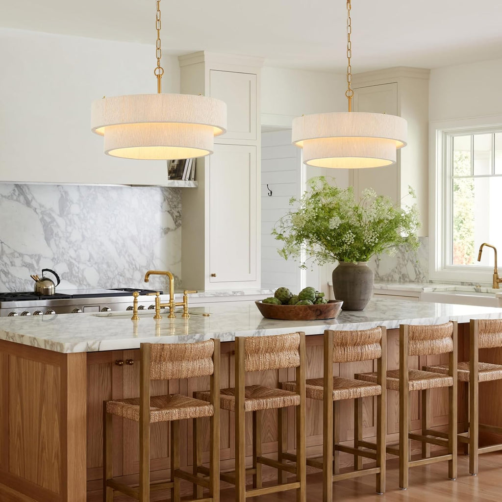 20"Hand Woven Rattan Chandelier Boho Pendant Light Adjustable Coastal Pendant Light for Kitchen Island Dining Living