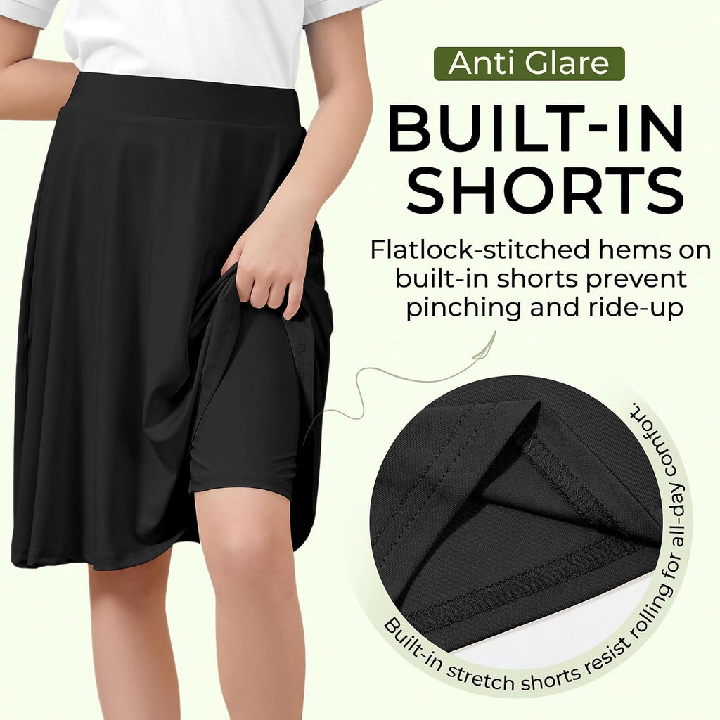 Knee Length Skorts for Girls A Line Uniform Skirt with Shorts