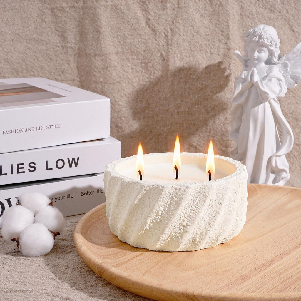 Large 20oz Fall Scented Candle - Creamy Vanilla, 3 Wick Non Toxic Soy Candles for Women, Matte Ivory White Ceramic