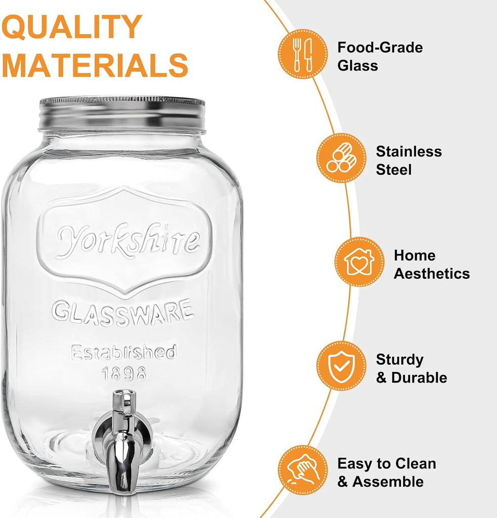 1 Gallon with Lid, Stainless Steel Spigot, for Parties, Lemonade Dispenser With Ice Cylinder for Weddings, Party,Sun