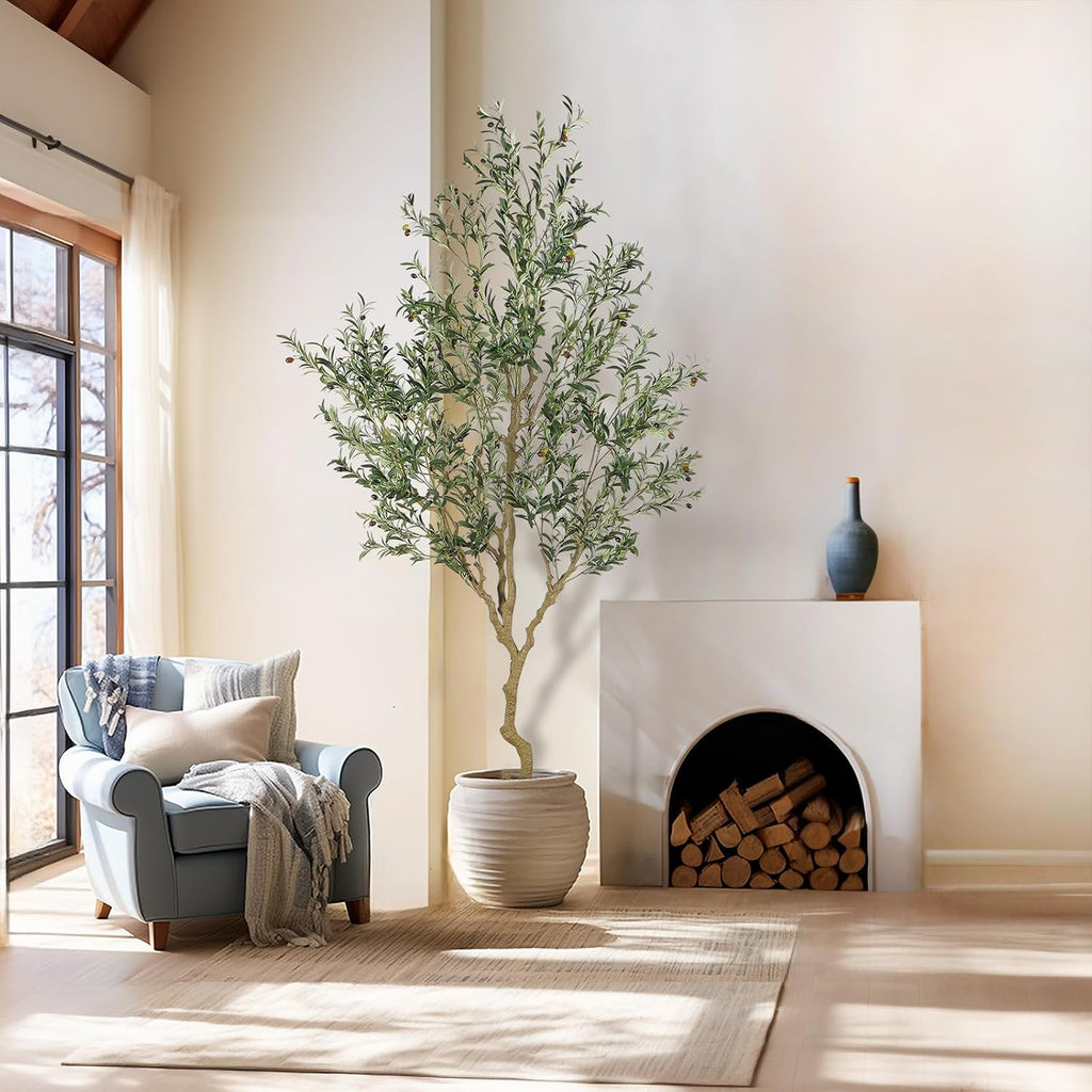 Tall Faux Olive Tree,9ft(108in) Realistic Potted Silk Artificial Olive Tree, Fake Olive Trees Indoor with Green