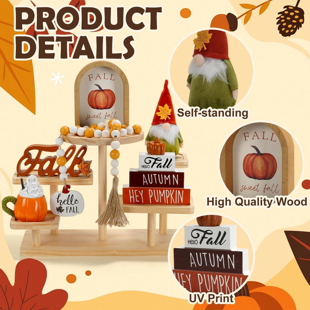 Fall Decorations, 6Pcs Thanksgiving Fall Tiered Tray Decor Set