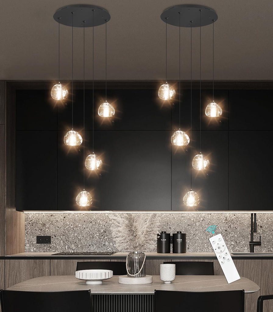 Modern Glam Chandelier LED Kitchen Pendant Lights Island Lighting Remote Dimmable Fixtures Bubble Crystal Floating