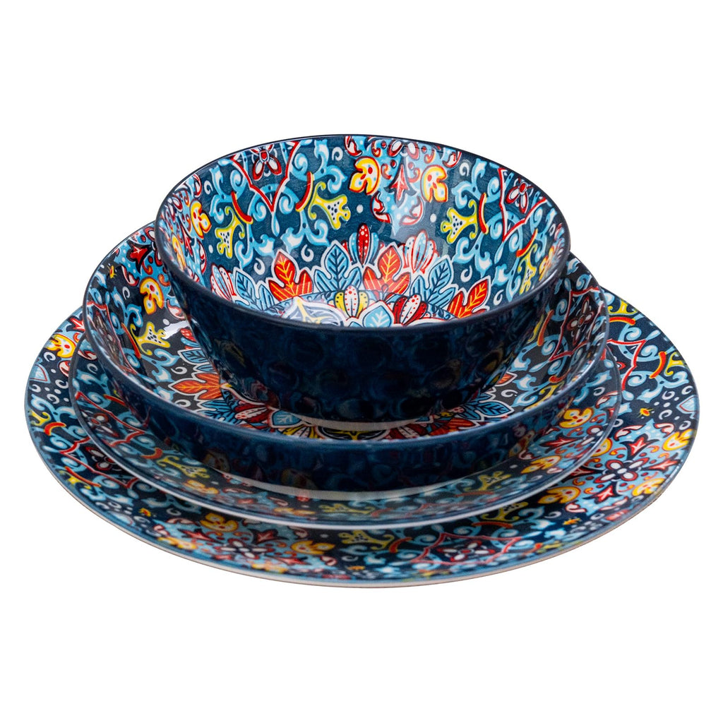 Dinnerware Set, Service for 4, Plates and Bowls Set, Ceramic Dishes Set for 4, Microwave and Dishwasher Safe, Scratch