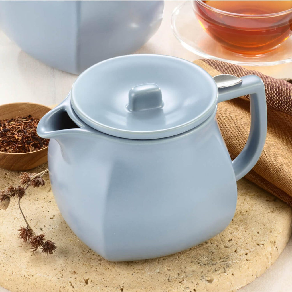 Ceramic Teapot with Infuser, Stone Blue, 24 oz | Light Blue Ceramic Teapot & Lid - Stainless Steel Loose Leaf Tea