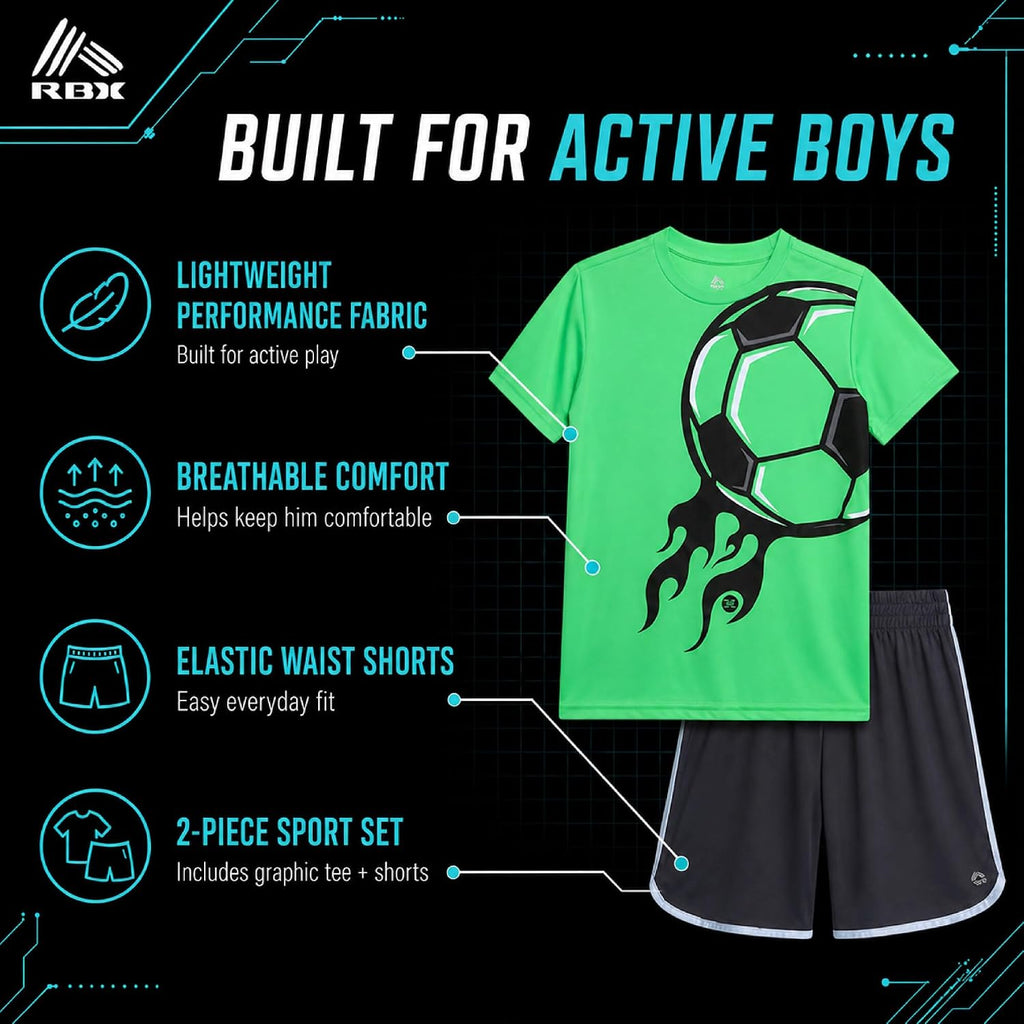 Boys 2 Piece Graphic Tees & Mesh Gym Shorts Set, Elastic Waistband