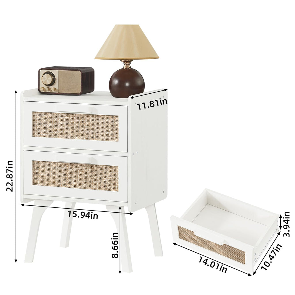 Rattan Nightstands Set of 2, 2 Drawers