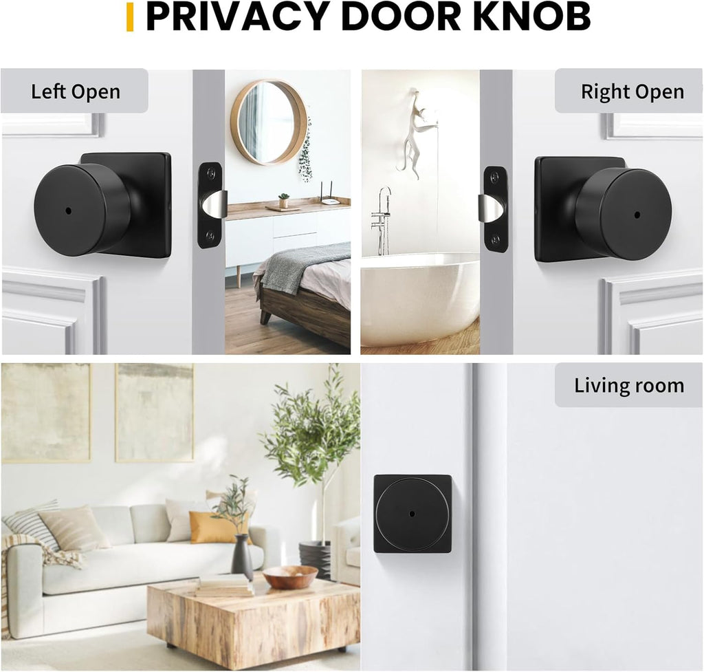 Matte Black Door Knobs Interior, Privacy Bedroom Door Knob with Lock, Black Interior Door Knobs Bathroom 6 Pack