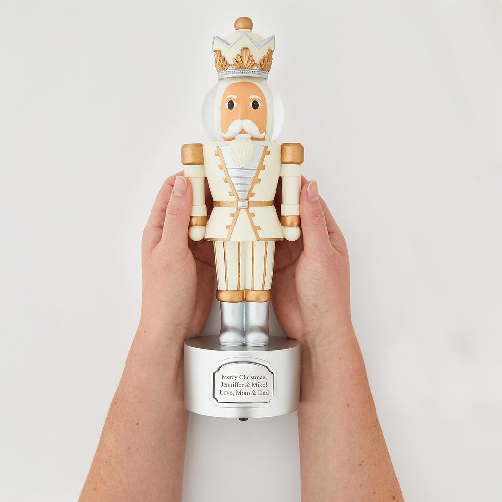 Engraved Nutcracker Musical Snow Globe Figurine in Light Tone (Free Customization), Plays Dance of The Sugar Plum