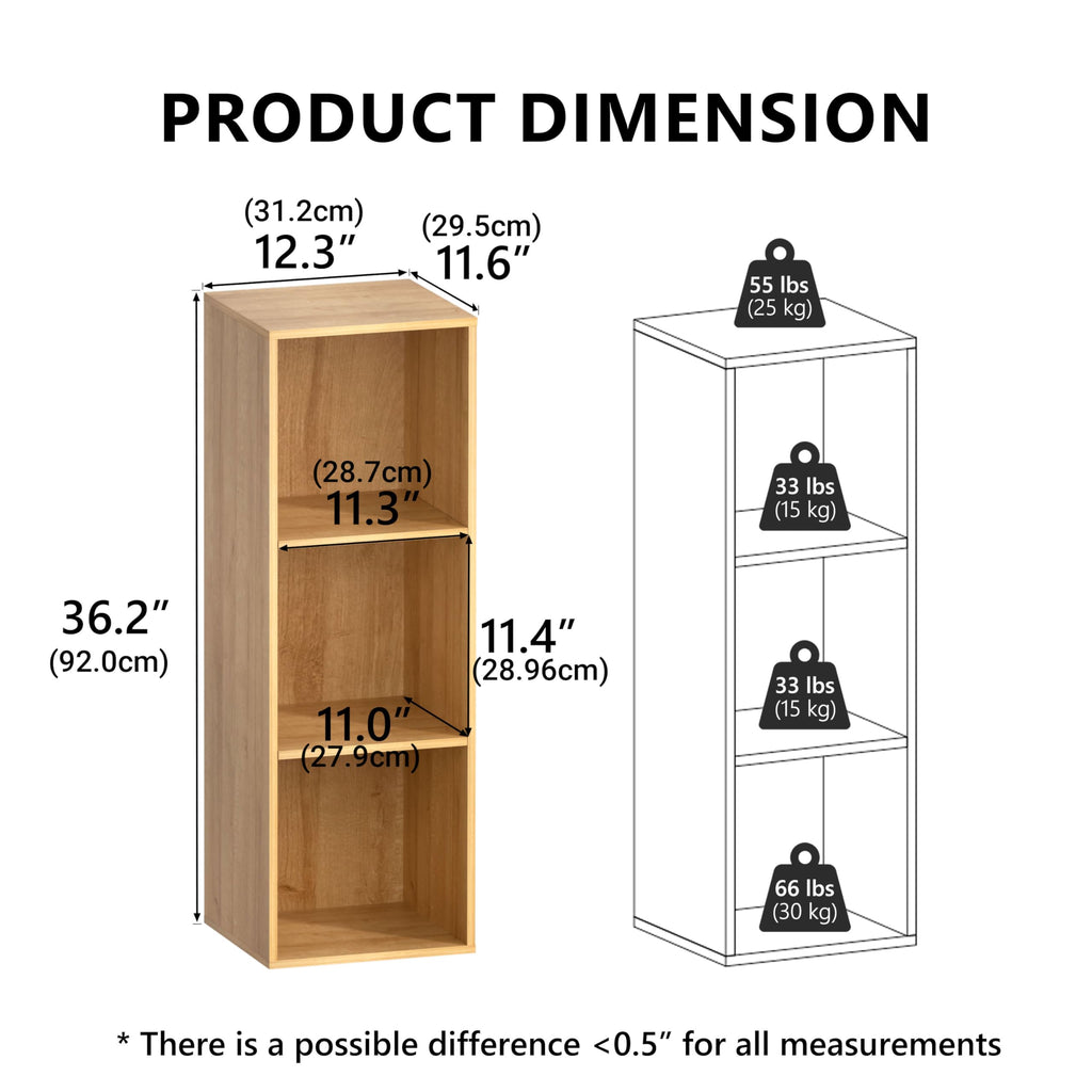 3 Cube Storage Organizer, Cube Shelf, 3 Tier Cube Low Bookcase Freestanding Storage Display Organizer, Three-Cubes Open