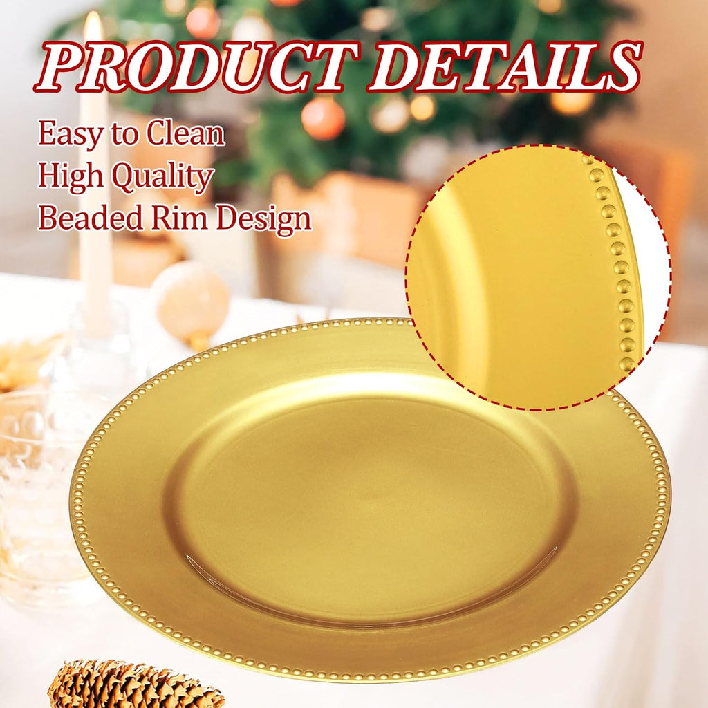Inch Gold Beaded Round Charger Plates - Set of 36