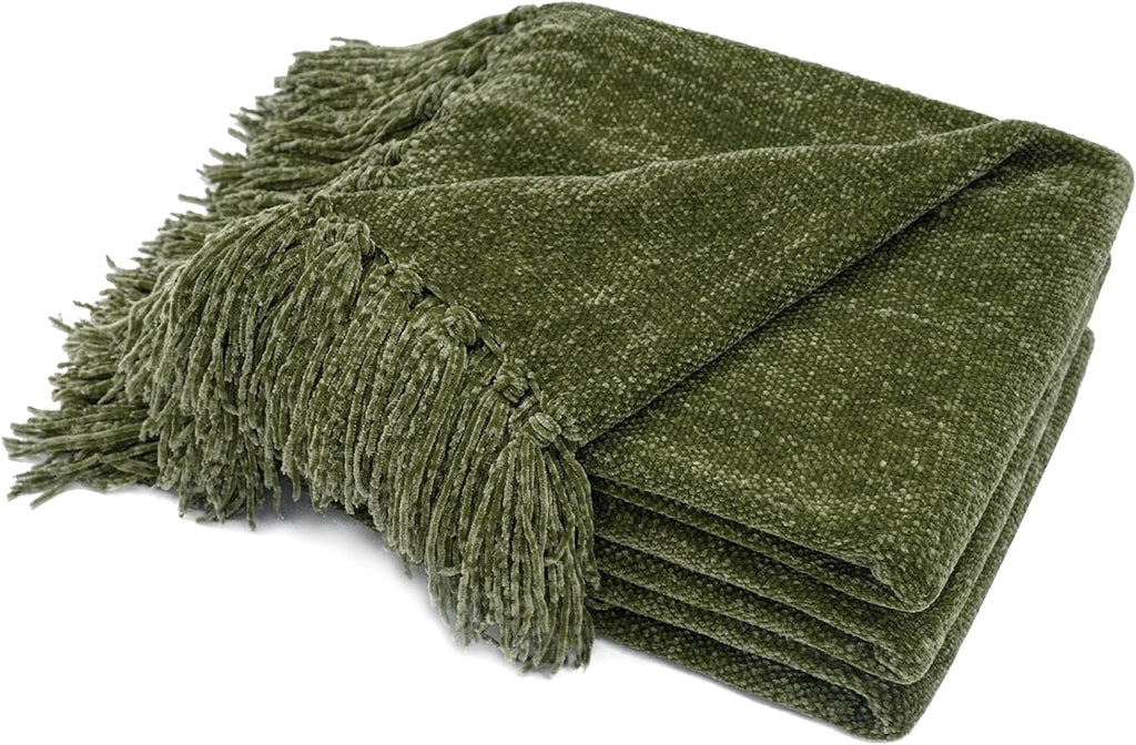 Throw Blanket Soft Cozy Chenille Throw Blanket with Fringe Tassel, 50'' x 60'')
