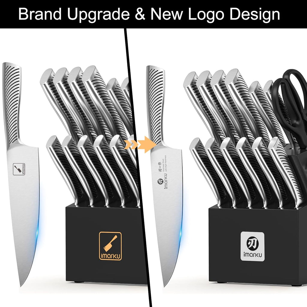 14 Pcs High-Carbon Stainless Steel Kitchen Knife Set Black | 56±2 HRC Hardness | Build-in Sharpener | Full Tang