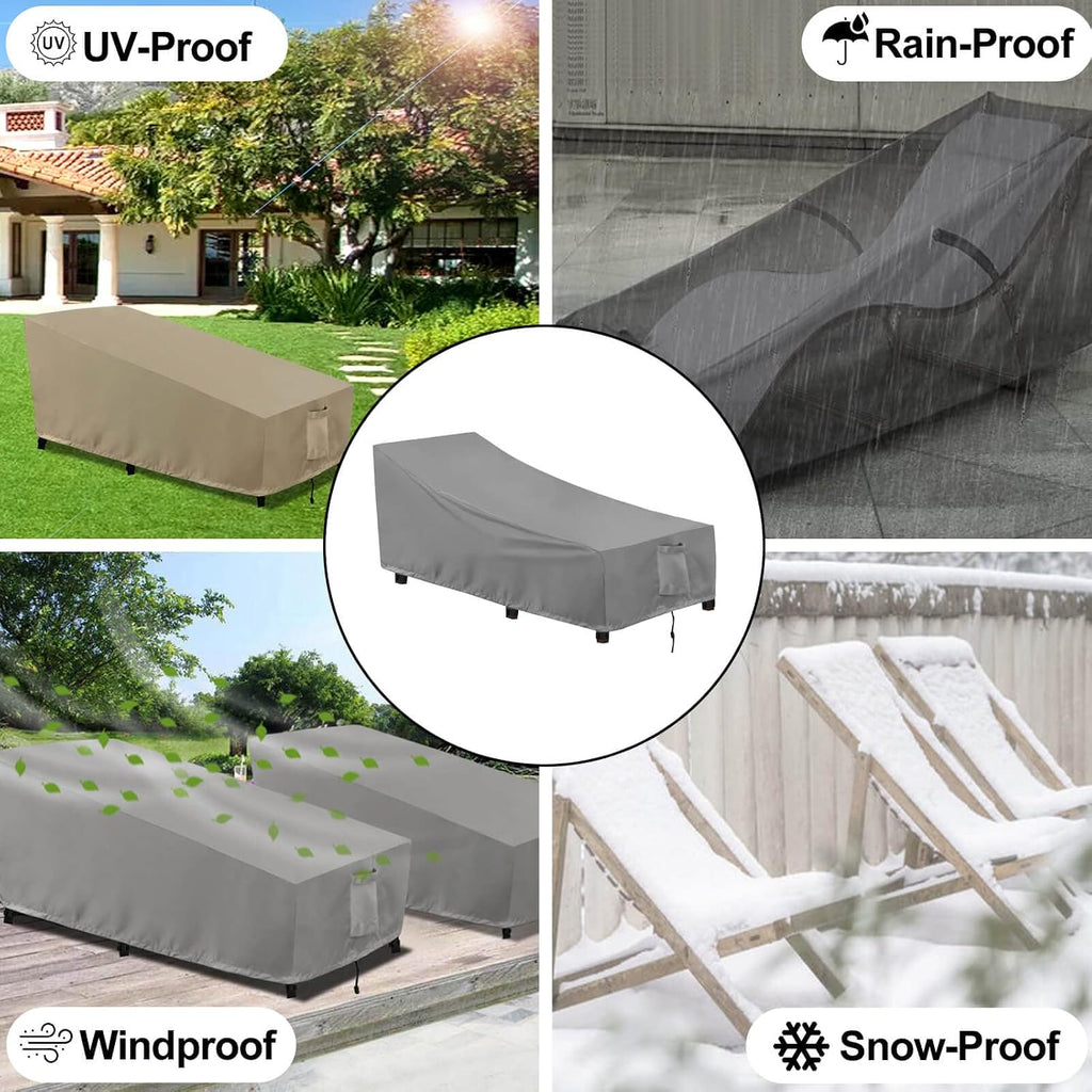 Waterproof Patio Chaise Lounge Chair Cover | UV Resistant Lounger Covers Heavy Duty Weatherproof Patio Sofa Furniture