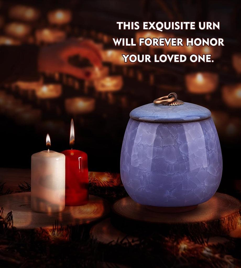 Mini Pet Urn, Small Pet Memorial Urn Handmade Ceramic Pet Urn Suitable Urn with Delicate Box - Blue (Blue)