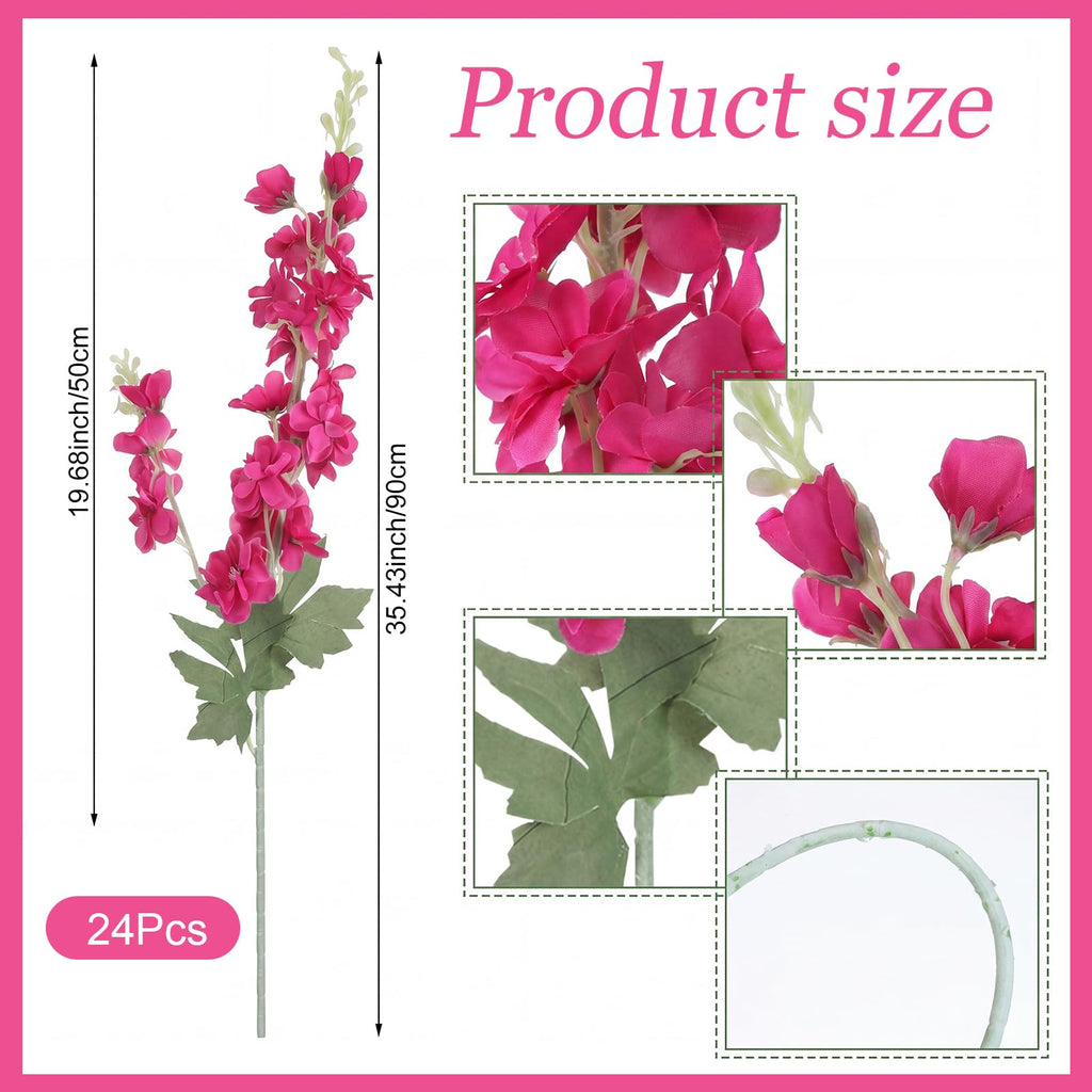 42 Pcs Rose Red Delphinium Artificial Flower Bulk, 34.25"