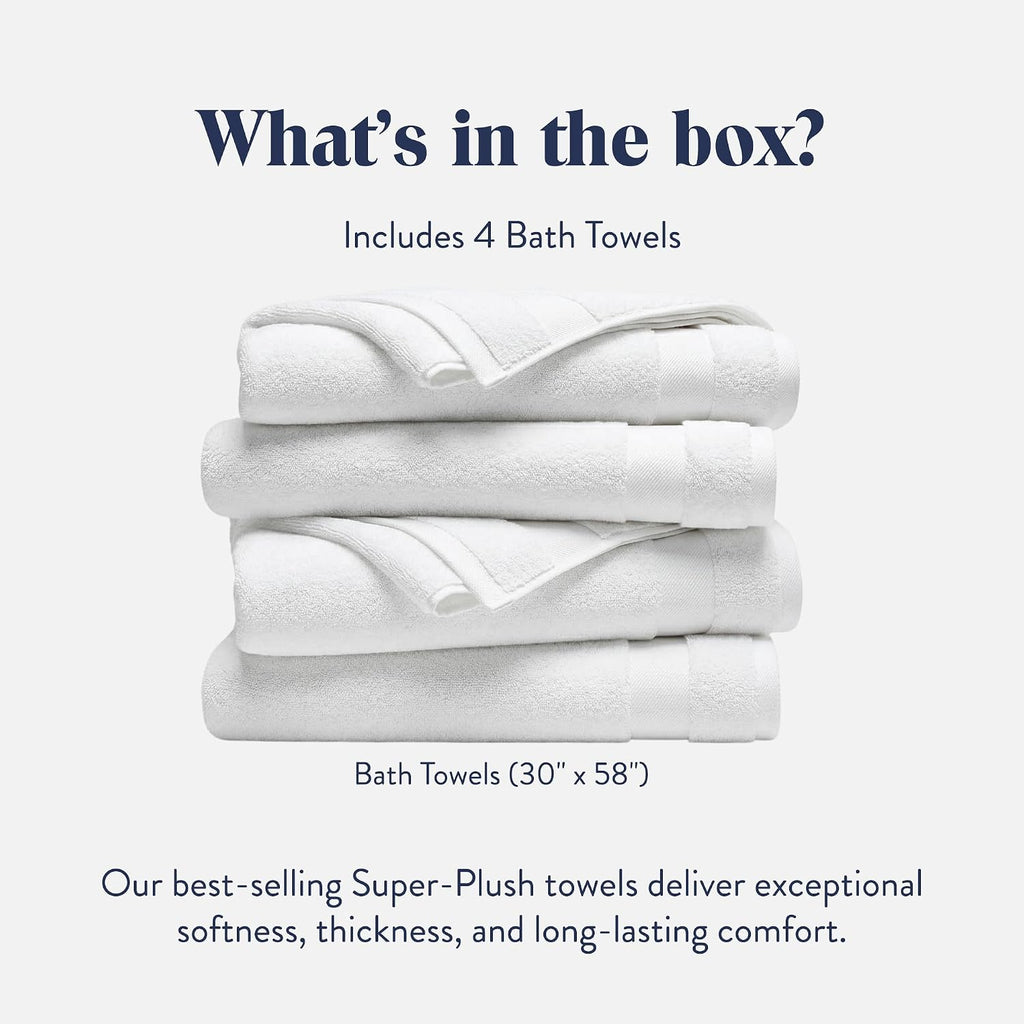 100% Turkish Cotton Bath Towels Spa-Quality Cotton - Set of 4, White