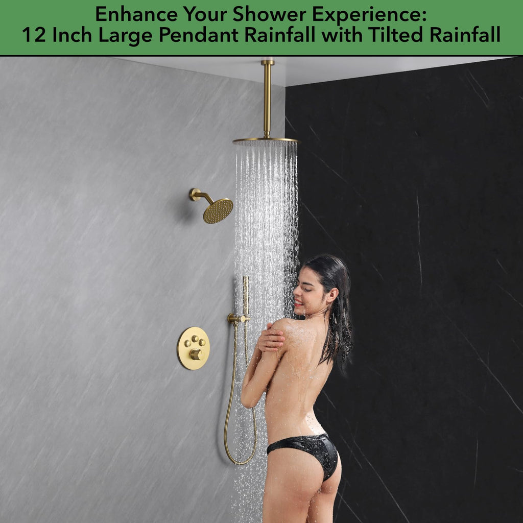 Thermostatic Shower Faucet Set Brushed Gold Shower System