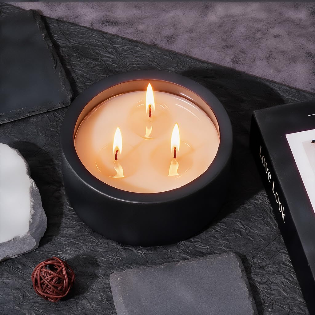 20oz Large Odor Eliminating Candle - Eucalyptus Mint, 3 Wick Fall Scented Soy Candle, Non Toxic, Matte Black Ceramic