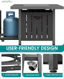 33" Outdoor Fire Pit Table, 50,000 BTU Square Propane Fire Pit Table with Lid, Glass Rock & Glass Wind Guard, HDPE Outdoor Furniture for Patio - Image 3