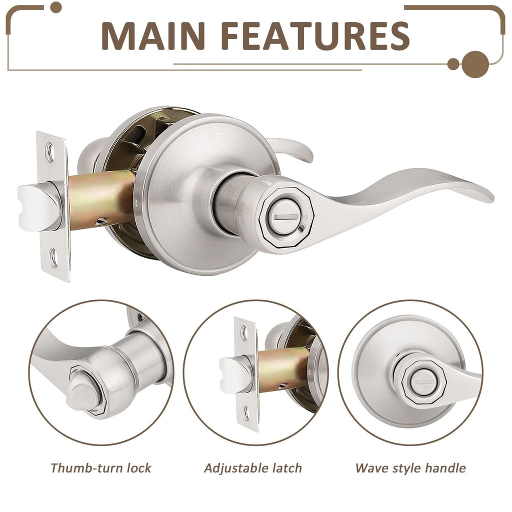 8 Pack Privacy Door Levers Keyless Door Lockset Handleset Right/Left Handed Reversible in Satin Nickel Door