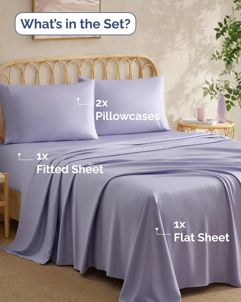 100% Rayon Derived from Bamboo - Bed Sheets Set King Size - Lavender