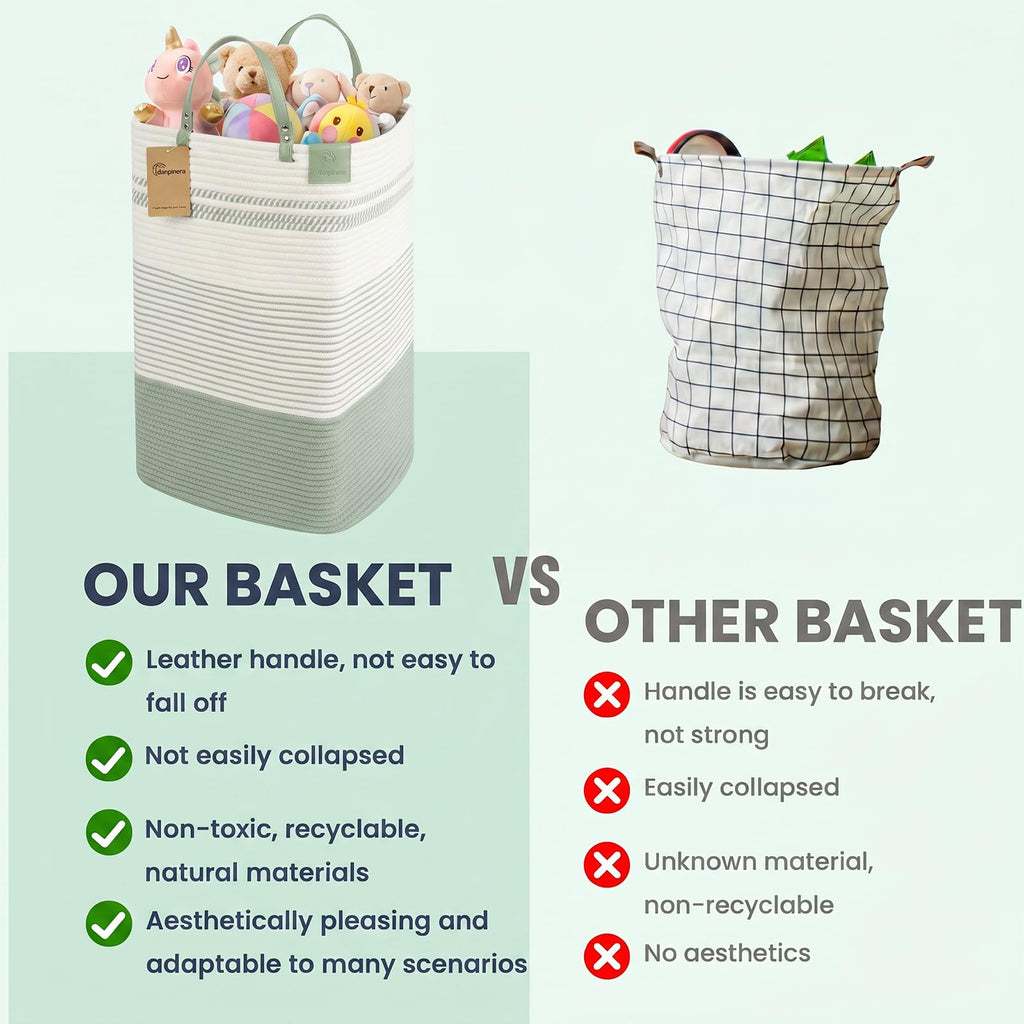 100L Nursery Hamper, Tall Woven Laundry Basket with Long Leather Handles, Boho Laundry Hamper , Eco-friendly &
