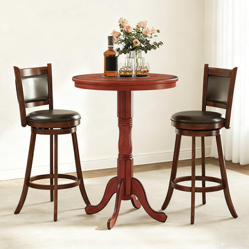 3 Piece Bar Table and Chairs Set, Round Counter Height Dining Table with Chessboard, 2 Upholstered Swivel Bar Stools