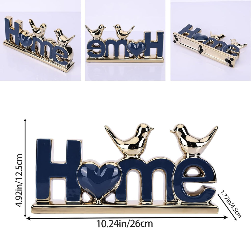 Blue and Gold Ceramic Home Sign,Blue and Gold Bird Sculpture, Modern Creative Decorative Sculpture, Suitable Coffee