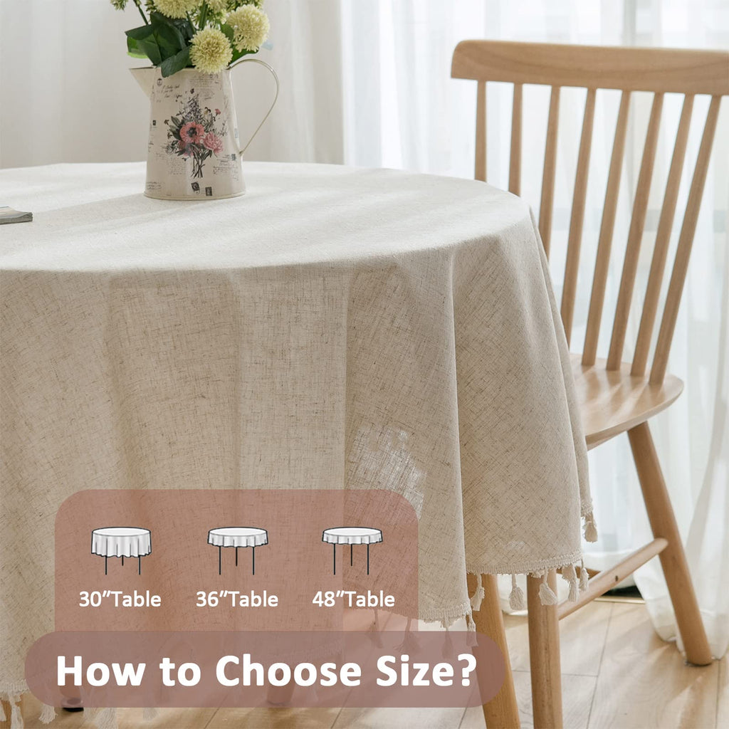 Round Tablecloth 60 Inch, Cotton Linen Table Cloths with Tassel, Boho Table Cover Dining Room Tabletop Decorations