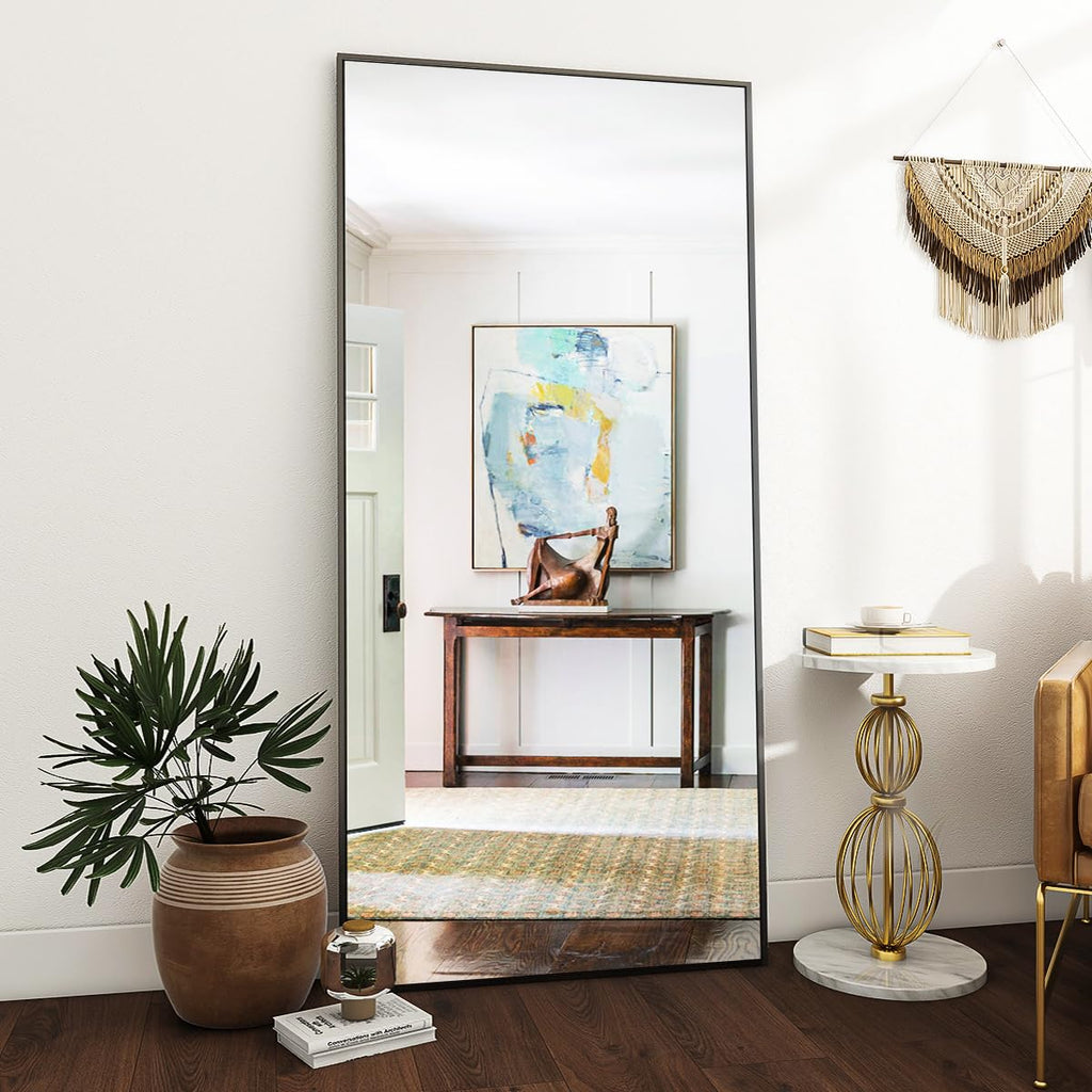Oversized Full Length Mirror, 71" x 30" Floor Mirror with Stand, Aluminum Alloy Frame Full Body Mirror, Standing