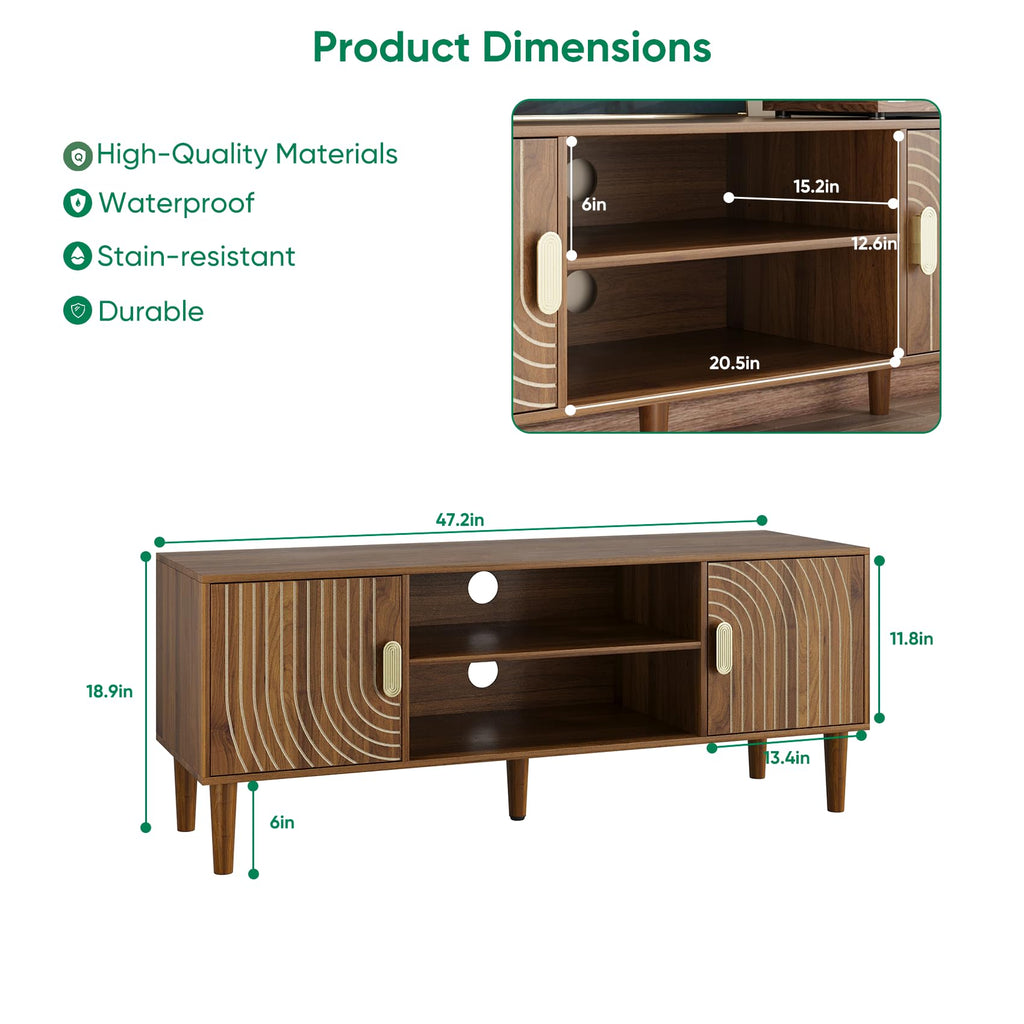 47" TV Stand for TVs up to 55 Inch, Entertainment Center with Storage and Adjustable Shelves, Modern Media Console