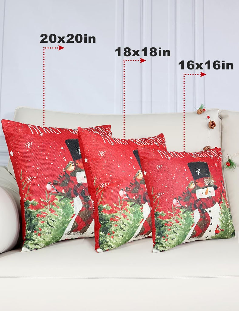 Double-Sided Print Christmas Pillow Covers 16''x16'', 8 Christmas Patterns Christmas Tree, Snowman - Set of 4