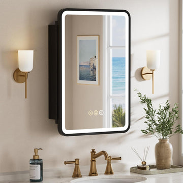 16x24 Inch Medicine Cabinet with Mirror and Lights, Black