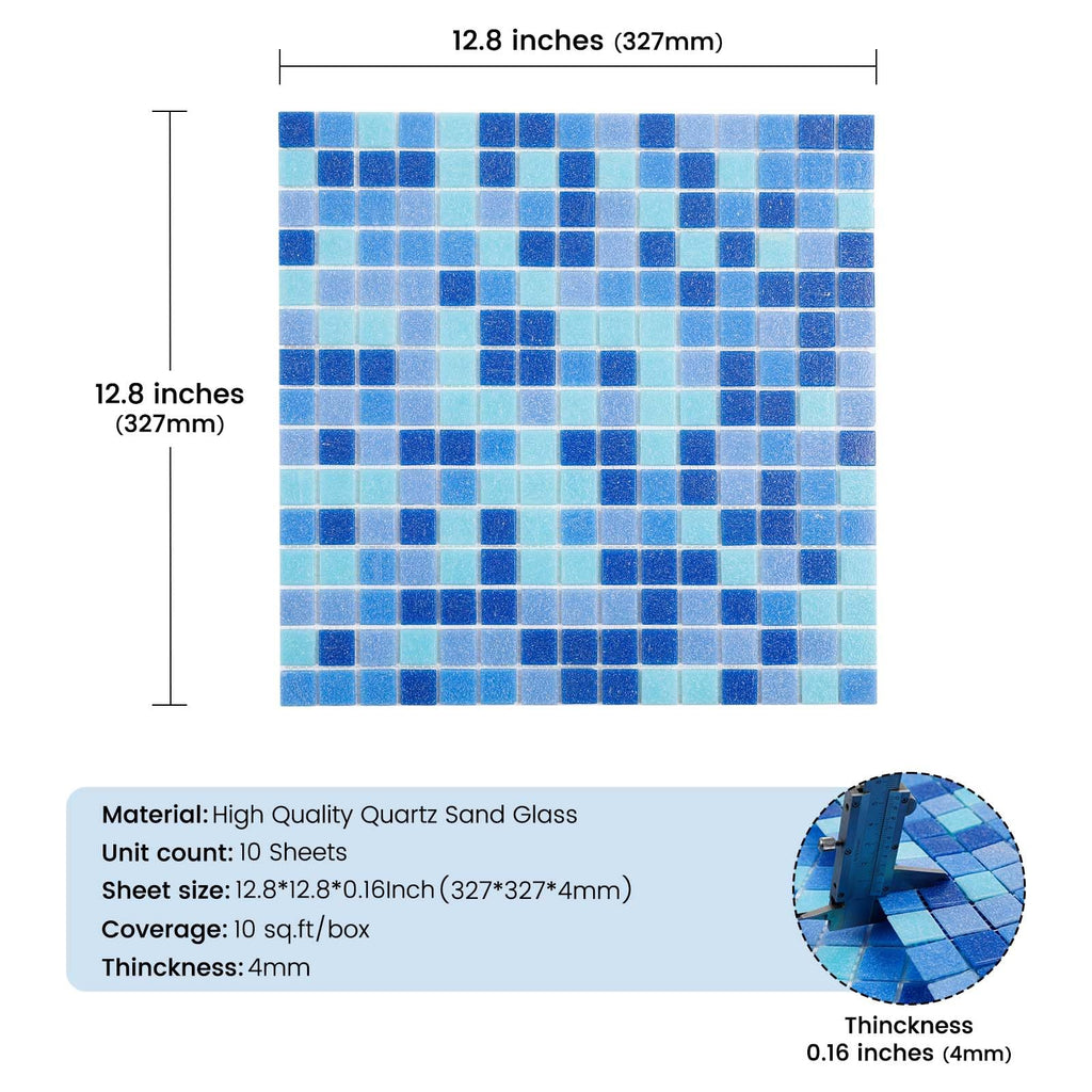 Glass Mosaic Pool Tile Backsplash 12 Inch 10P Dark Blue